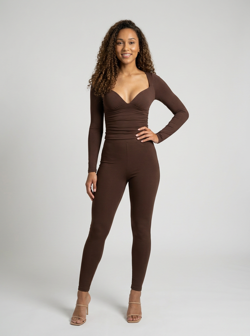 CALI CONTOUR V-NECK TOP Chocolate Brown 1