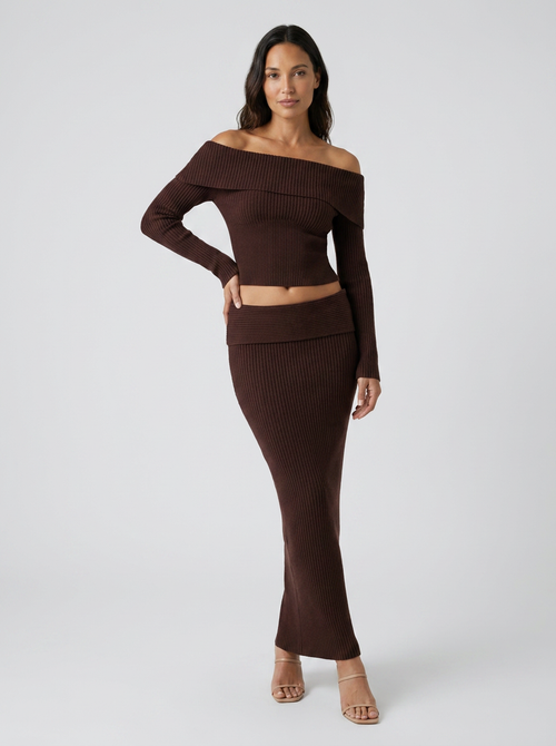 ANISE RIBBED MAXI SKIRT SET Espresso 1