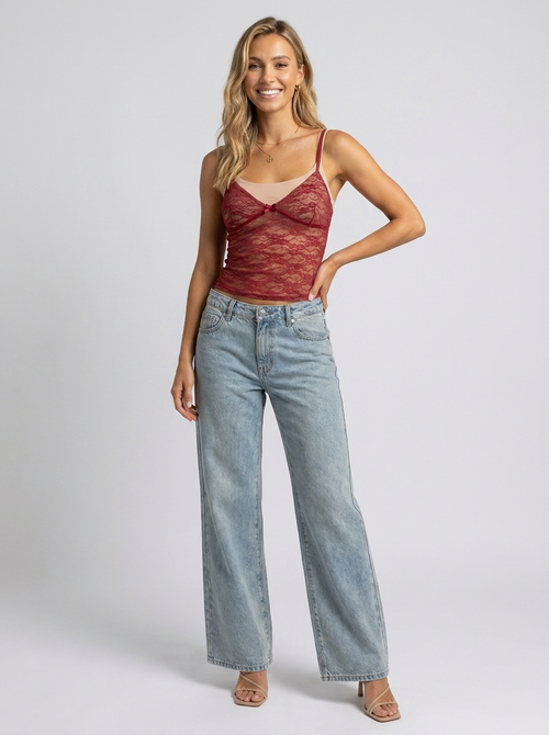 AZALEA SHEER LACE TOP Red 1