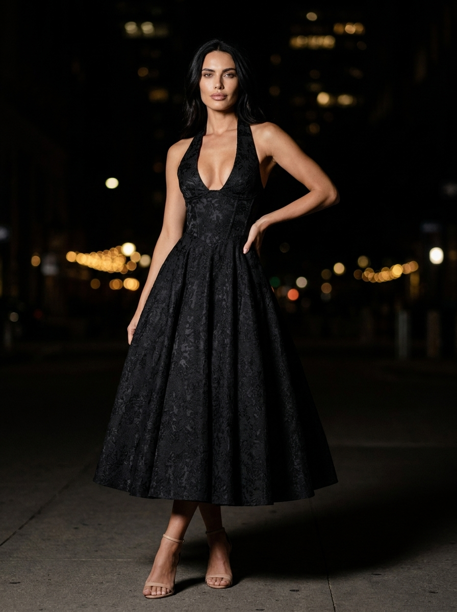 Stephanie Velvet Midi Dress Black 6