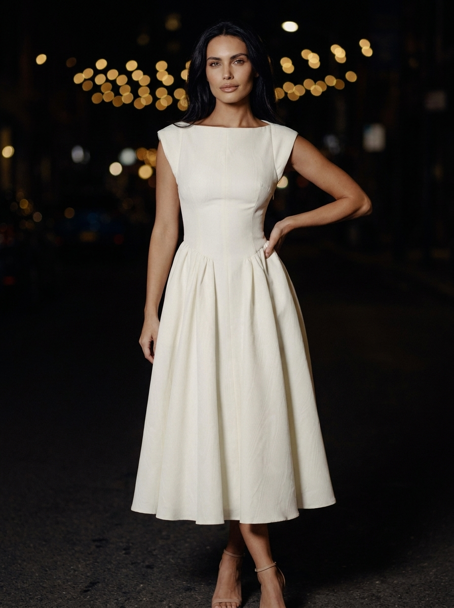 Camille Velvet Midi Dress in Ivory Zwart 1
