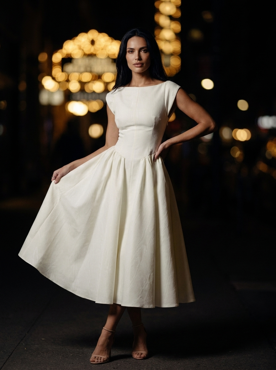 Camille Velvet Midi Dress in Ivory Ivory 2