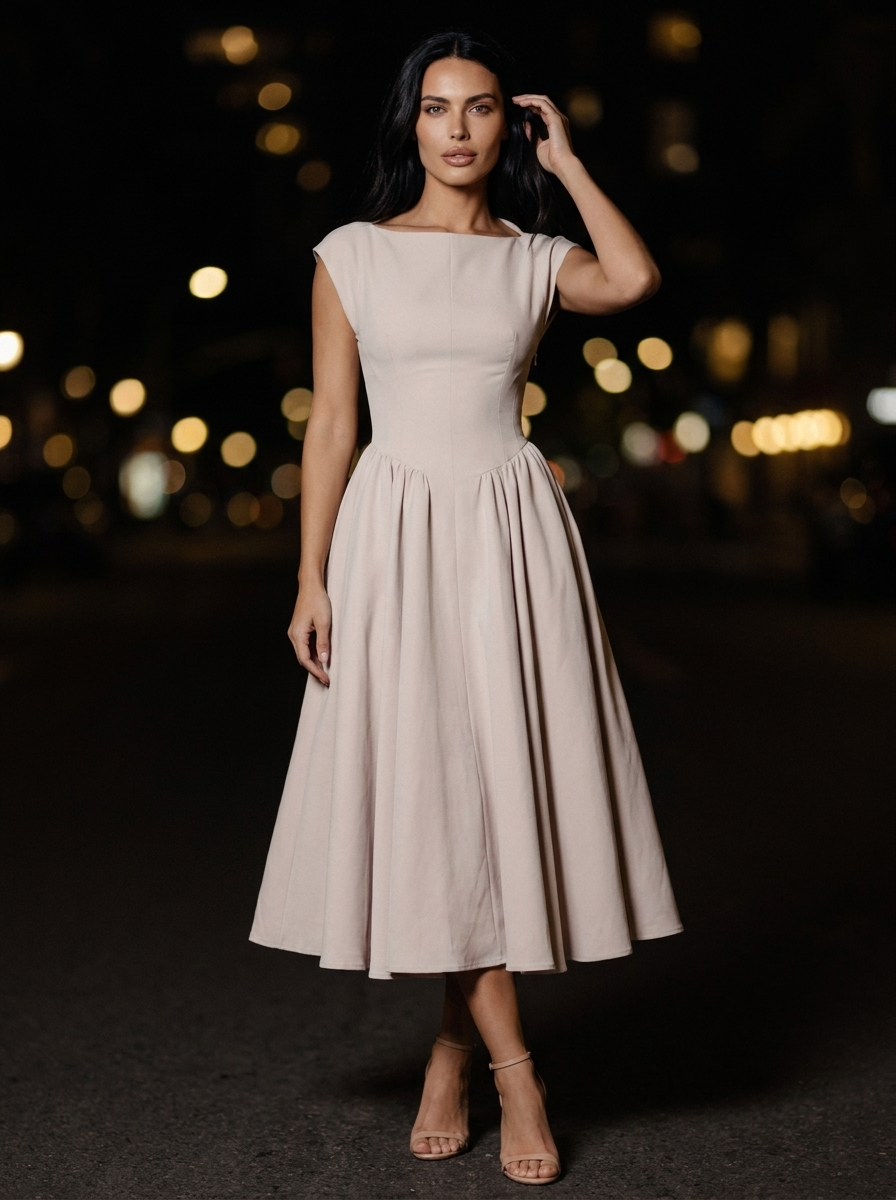 Camille Velvet Midi Dress in Ivory Beige Rosé 9