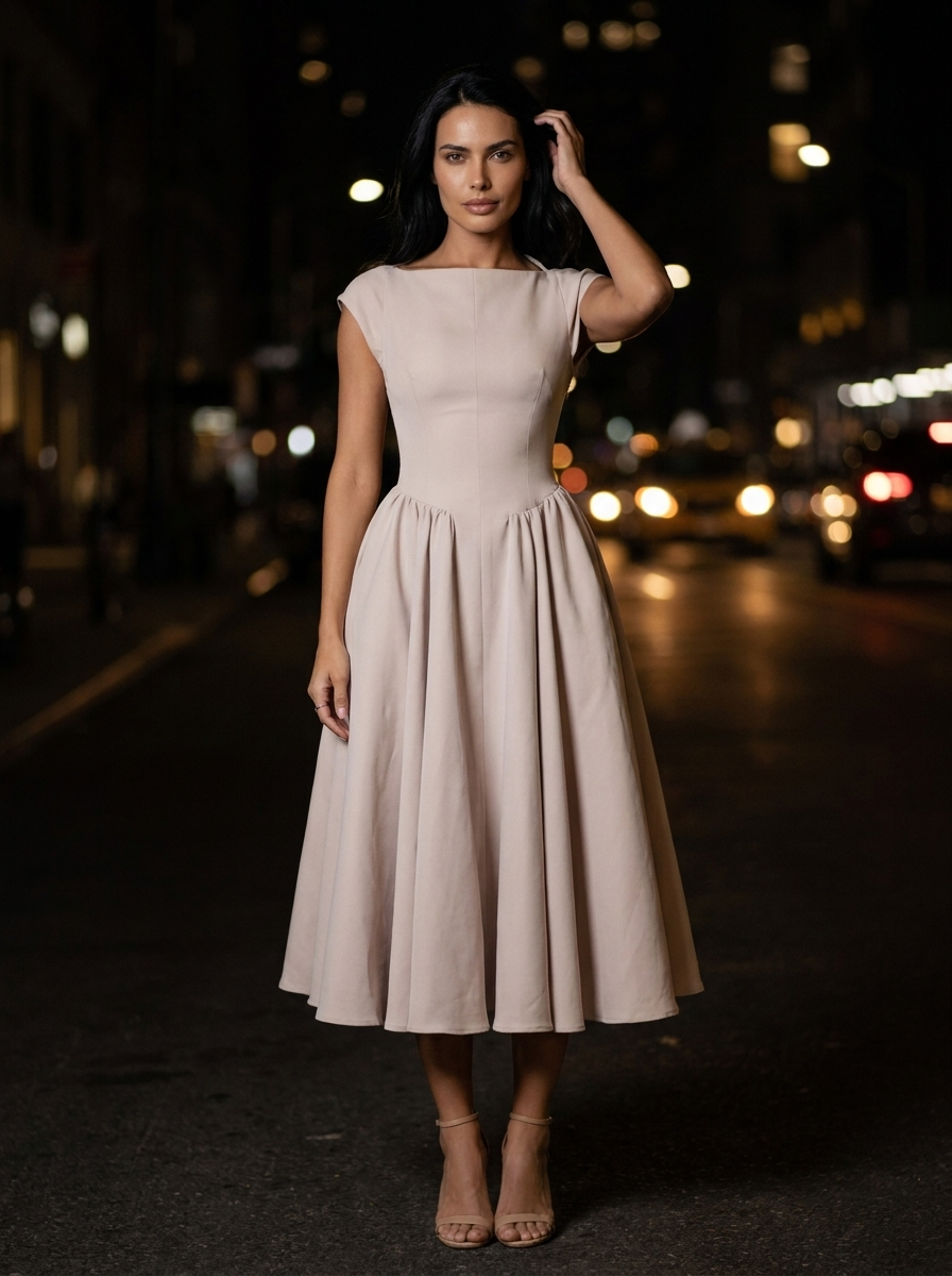 Camille Velvet Midi Dress in Ivory Beige Rosé 10