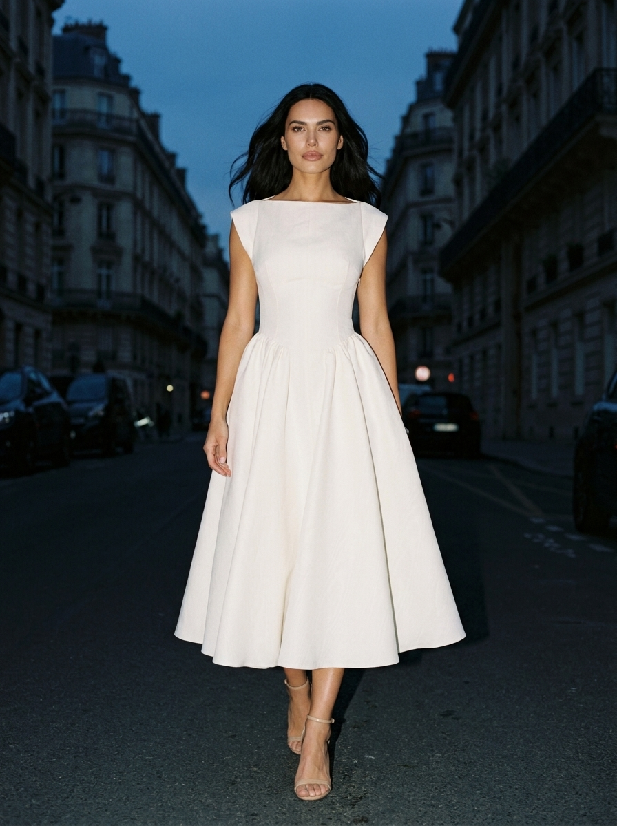 Camille Velvet Midi Dress in Ivory Ivory 4