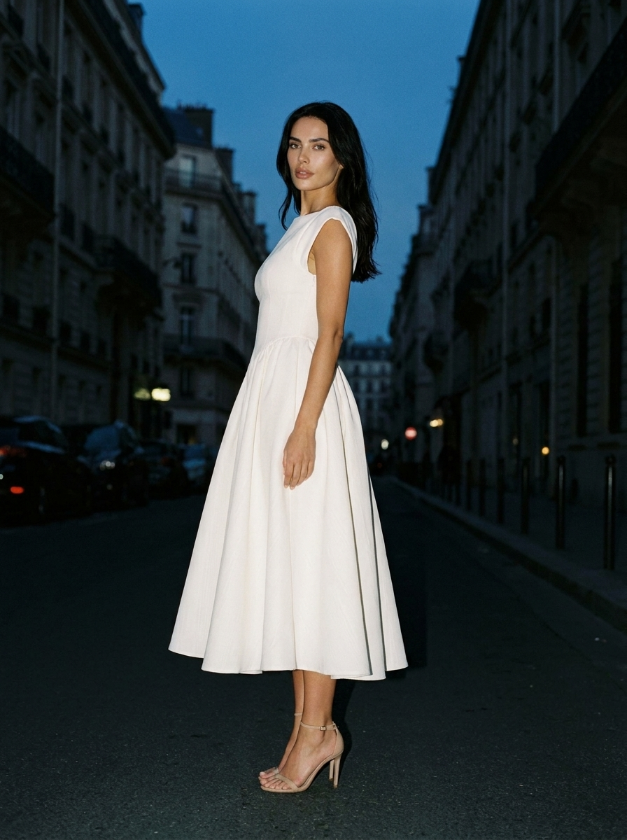 Camille Velvet Midi Dress in Ivory Zwart 5