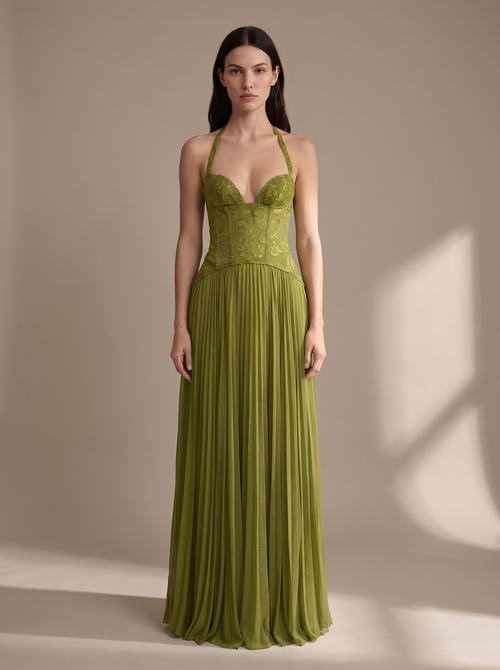 Aurora Satin Maxi Dress Green 1