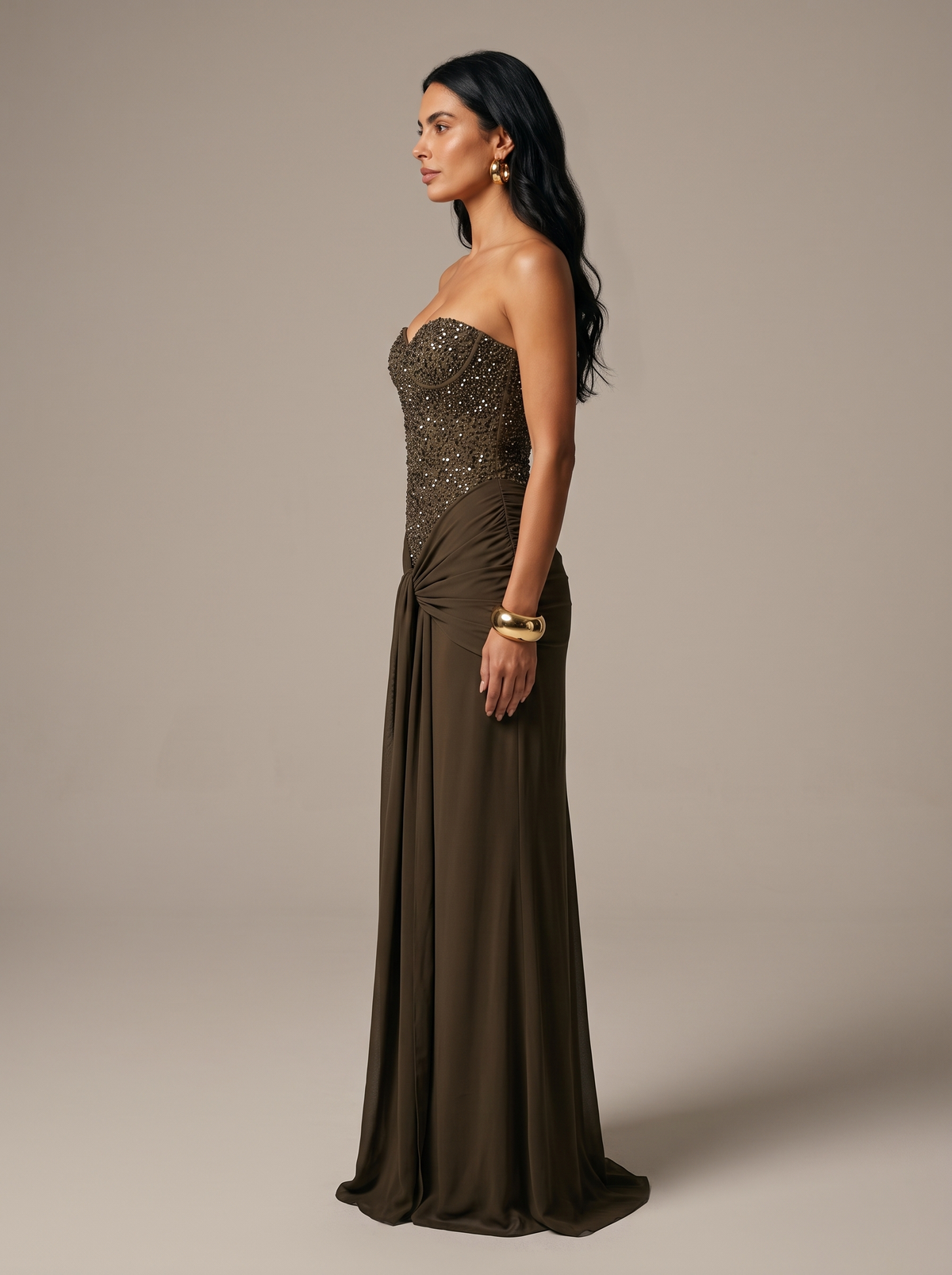 Nathalie Strapless Evening Gown Khaki 3