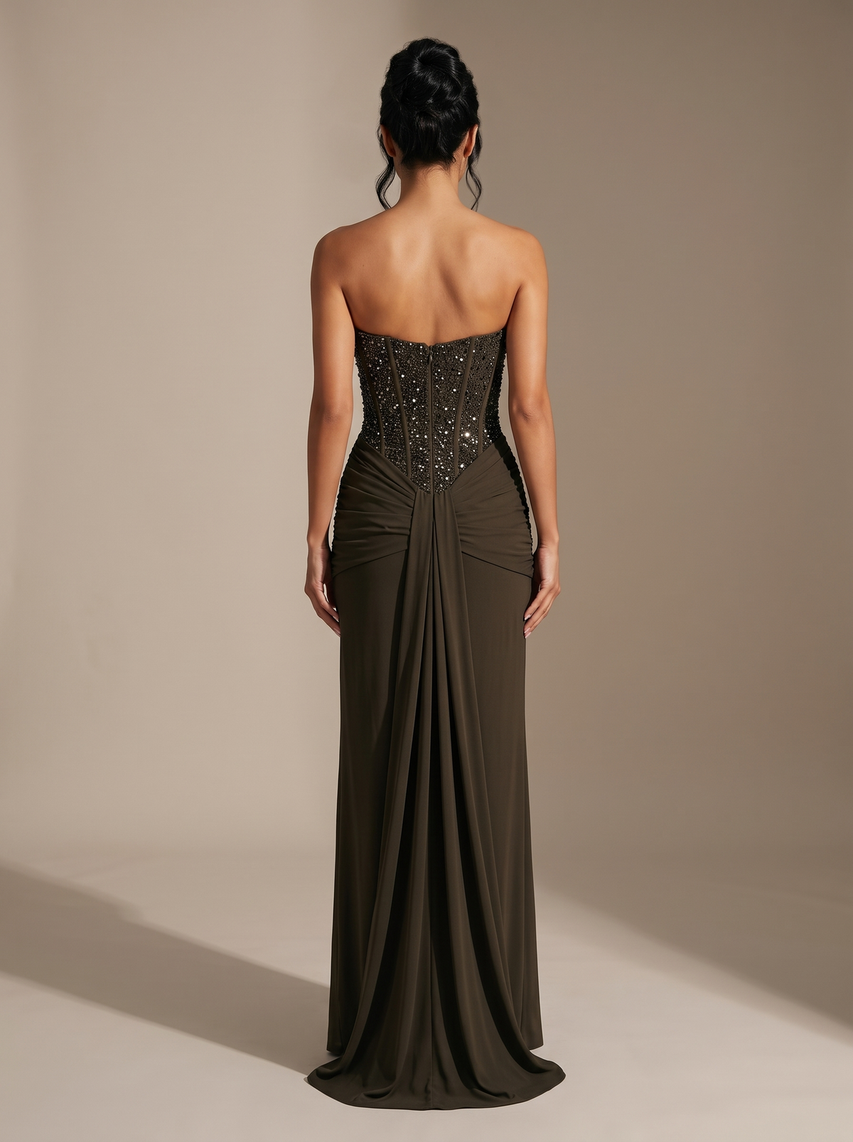 Nathalie Strapless Evening Gown Khaki 4