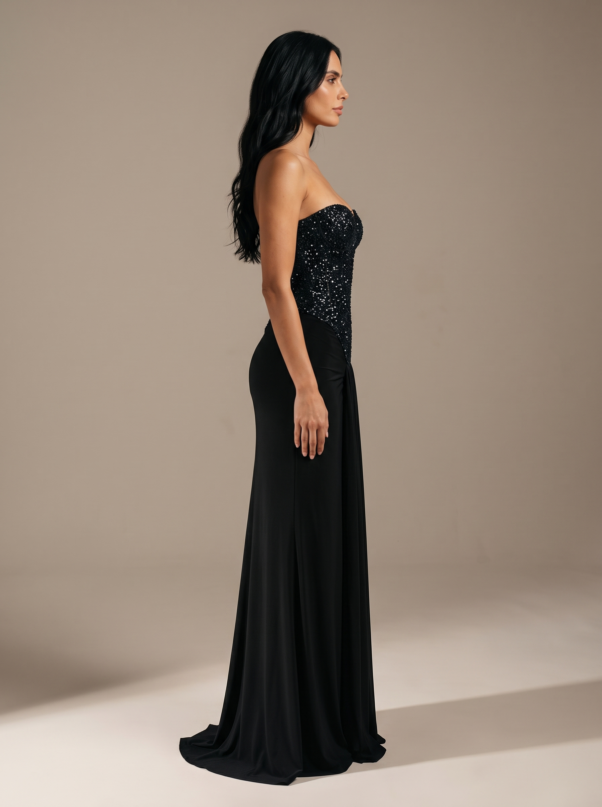 Nathalie Strapless Evening Gown Khaki 9