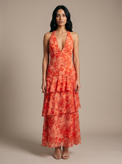 Elina Satin Maxi Dress Red 1