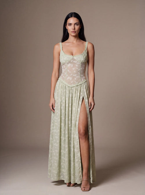 Grace Velvet Maxi Dress Green 1