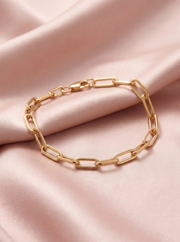 18k Gold Paperclip Chain Bracelet: Tarnish Free Stacking Bracelet