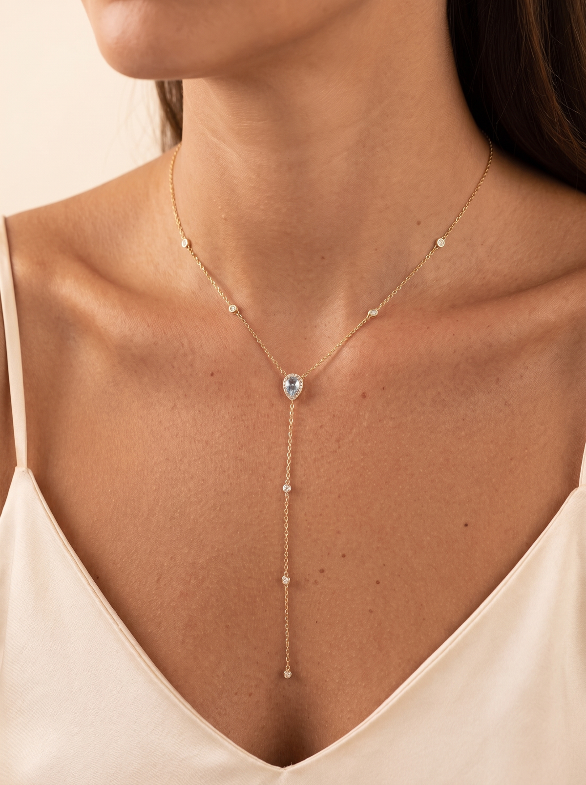 Celestine Teardrop Lariat Necklace 2