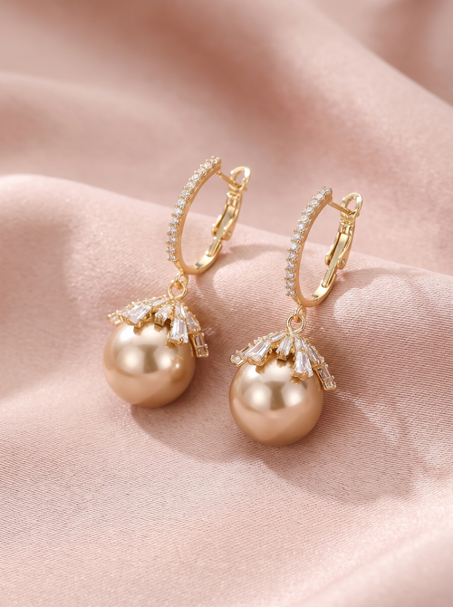 Esmeray Pearl Drop Earrings Gold 1