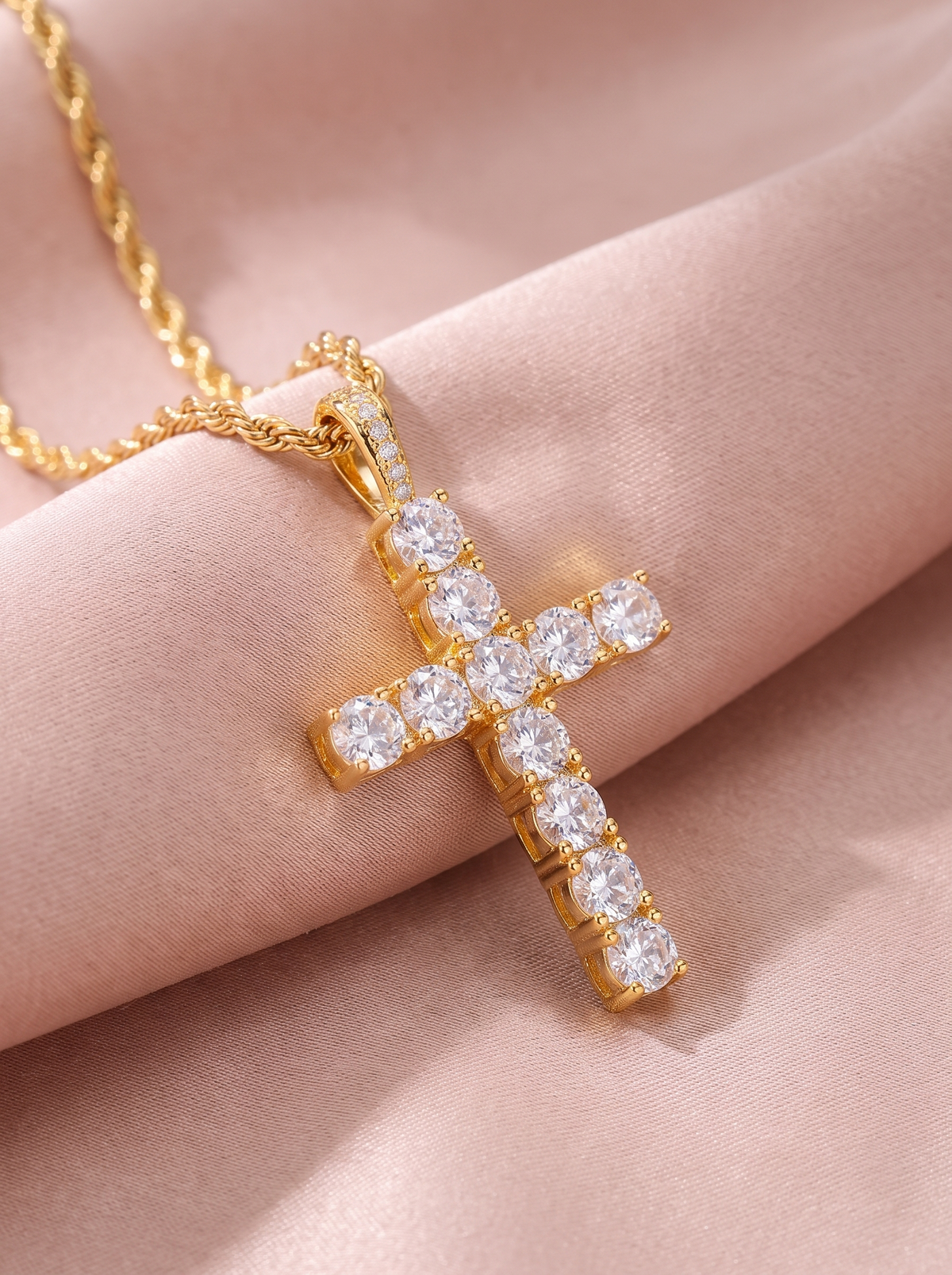 Celestine Gold Moissanite Cross Necklace 1