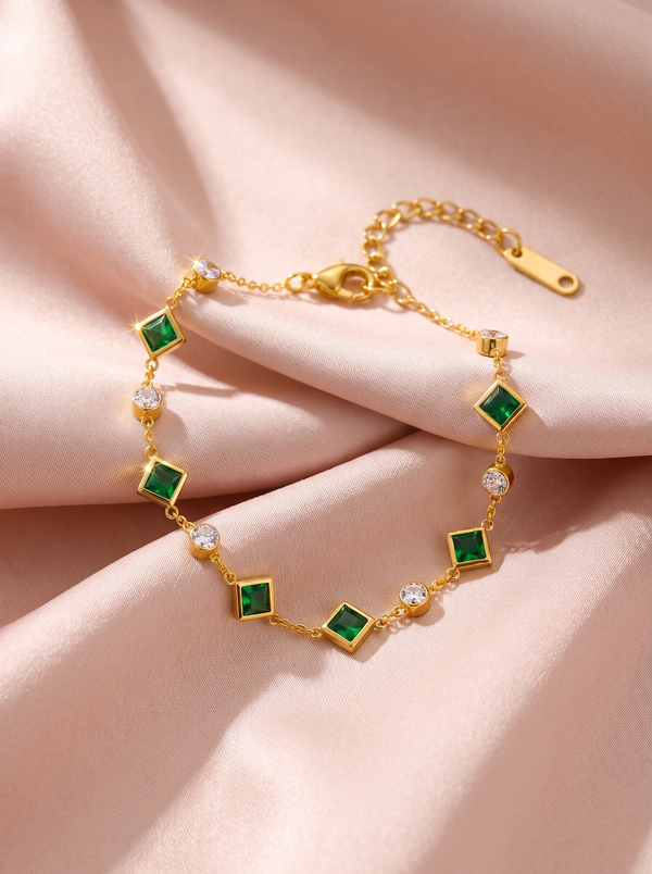 Gold Emerald Station Bracelet