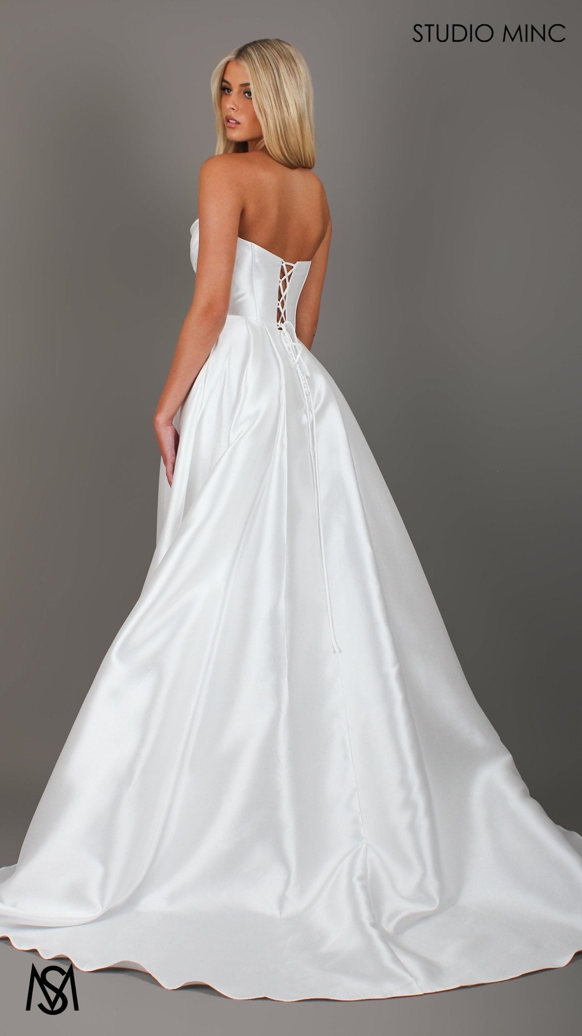 Honey Mikado Ball Gown Wedding Dress | Strapless corset pearl detail Mikado satin gown 2