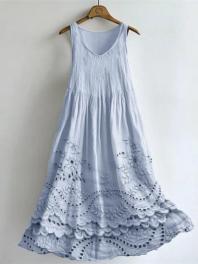 Iris Linen Floral Midi Dress White 2