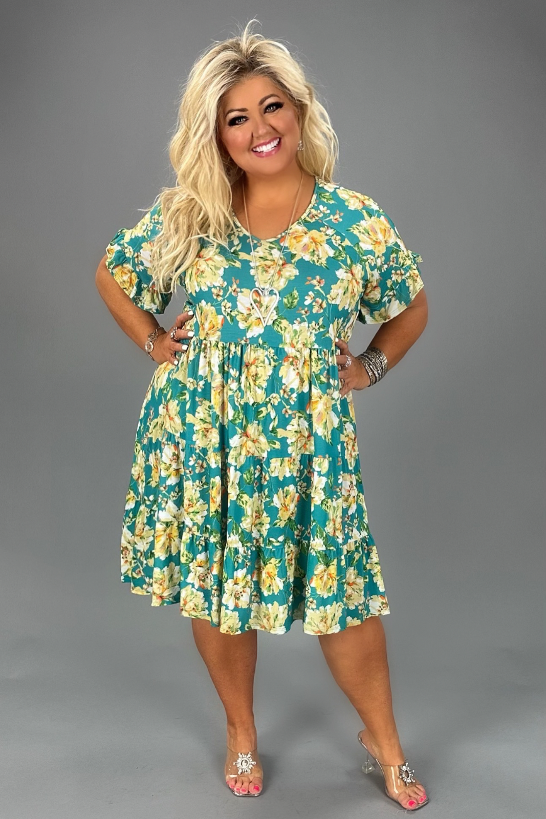 Ophelia Tiered Floral Dress H {Original Love} Teal Floral Tiered Dress PLUS SIZE XL 2X 3X 3