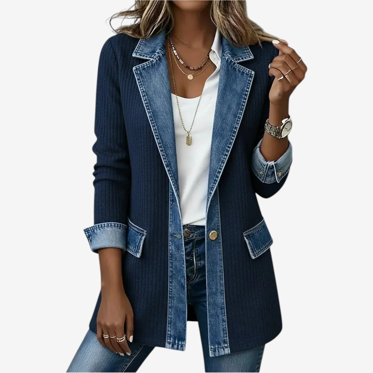 Tara Layered Denim Jacket Navy Blue 6