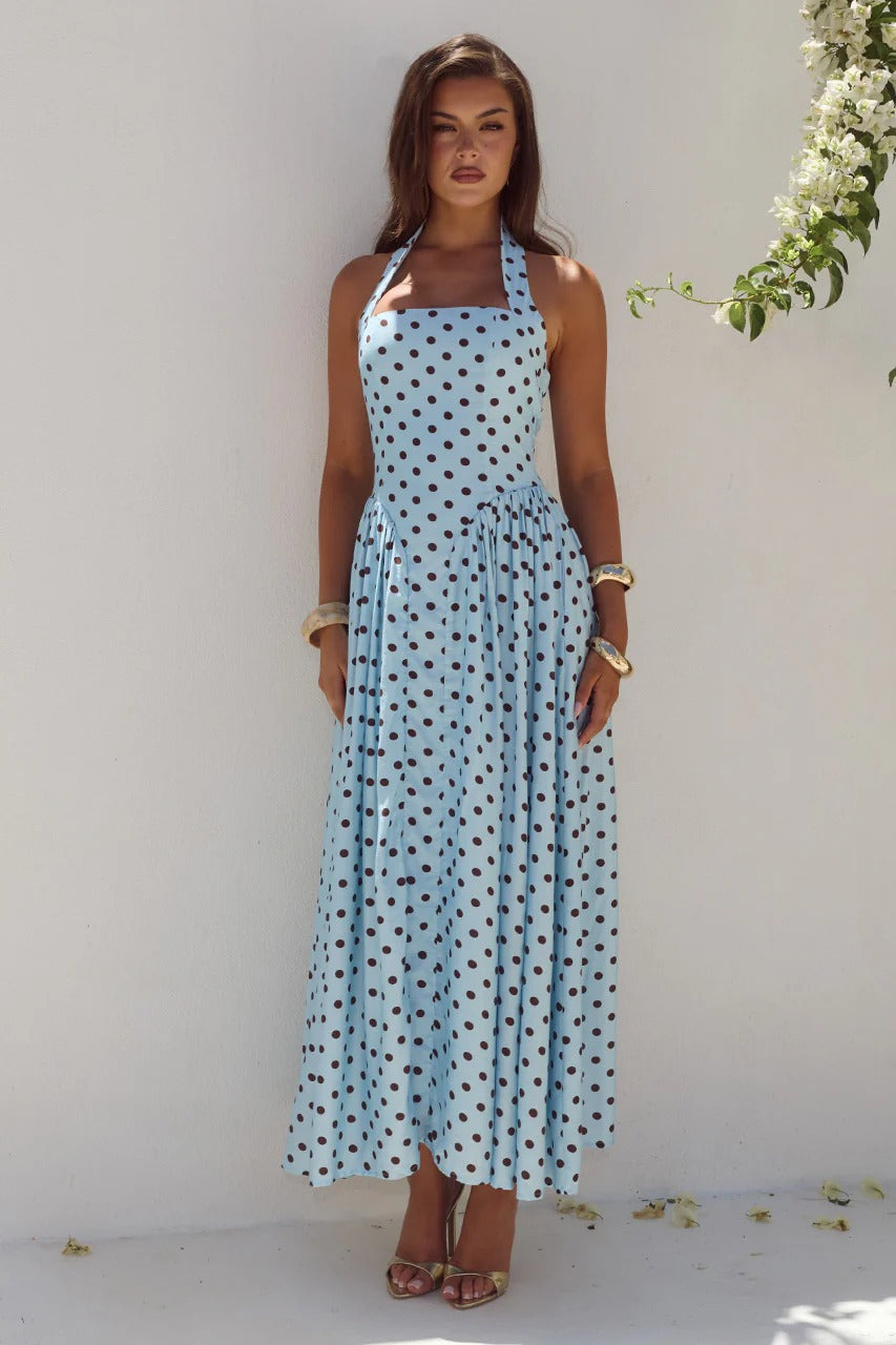 Sammi Polka Midi Dress Sky Blue/Choc Polka 4