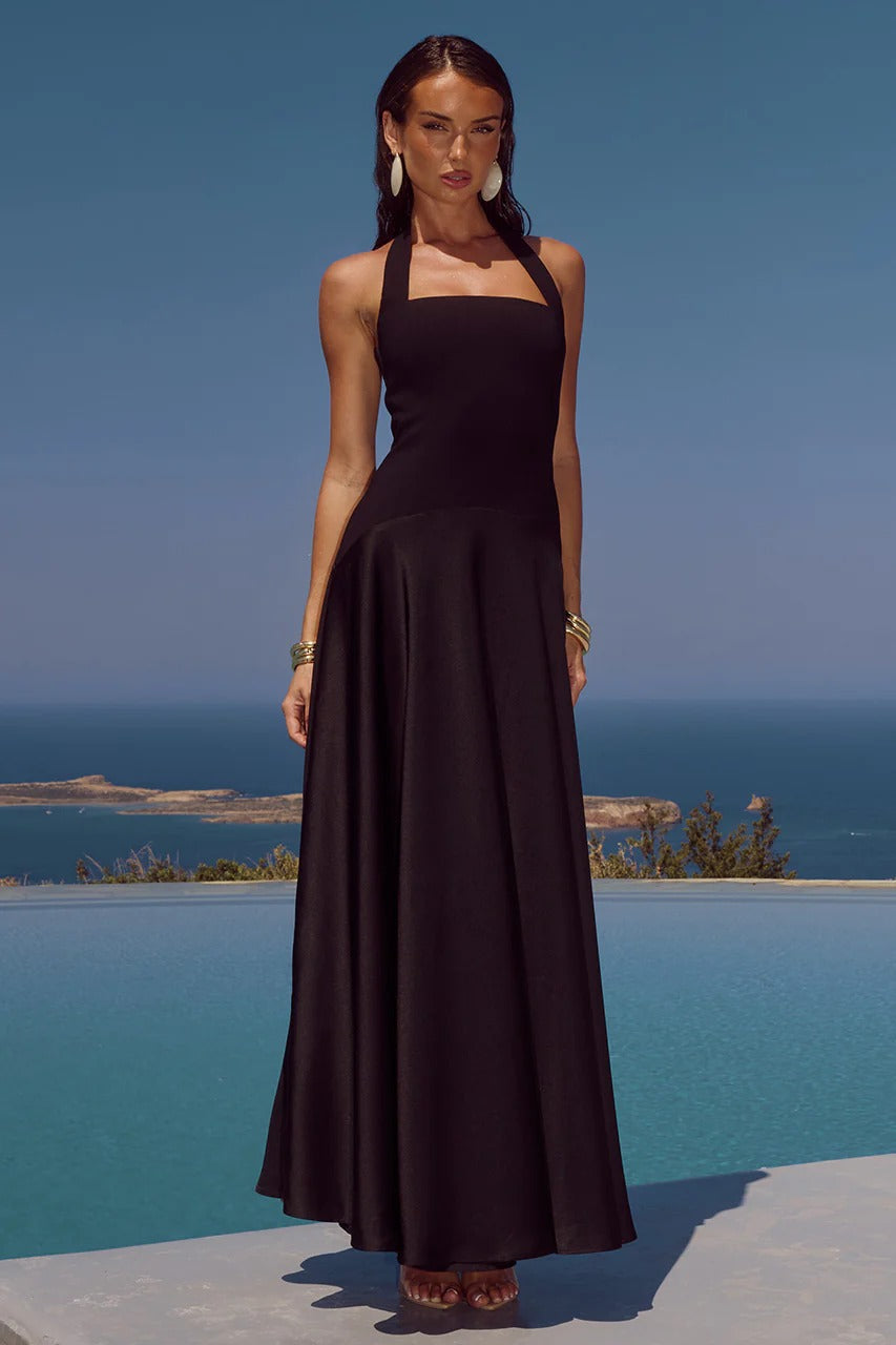 Odina Palm Maxi Dress Black 1