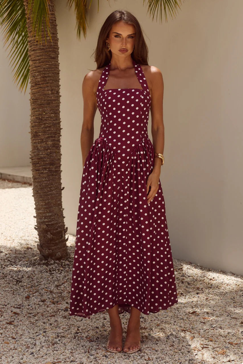 Sammi Polka Midi Dress Wine/White Polka 1