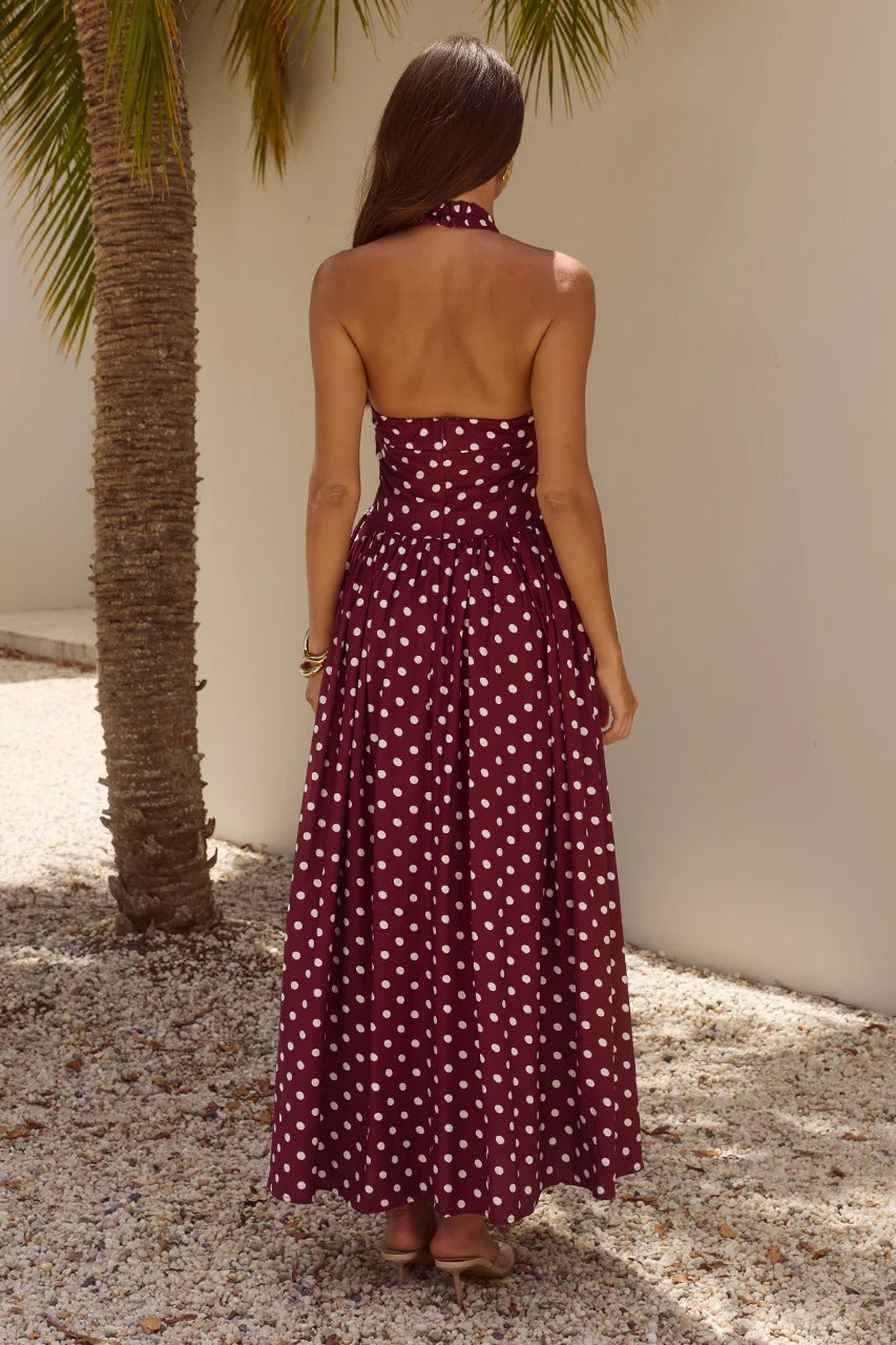 Sammi Polka Midi Dress Wine/White Polka 2