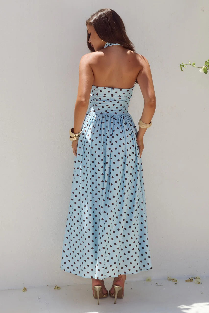 Sammi Polka Midi Dress Sky Blue/Choc Polka 2