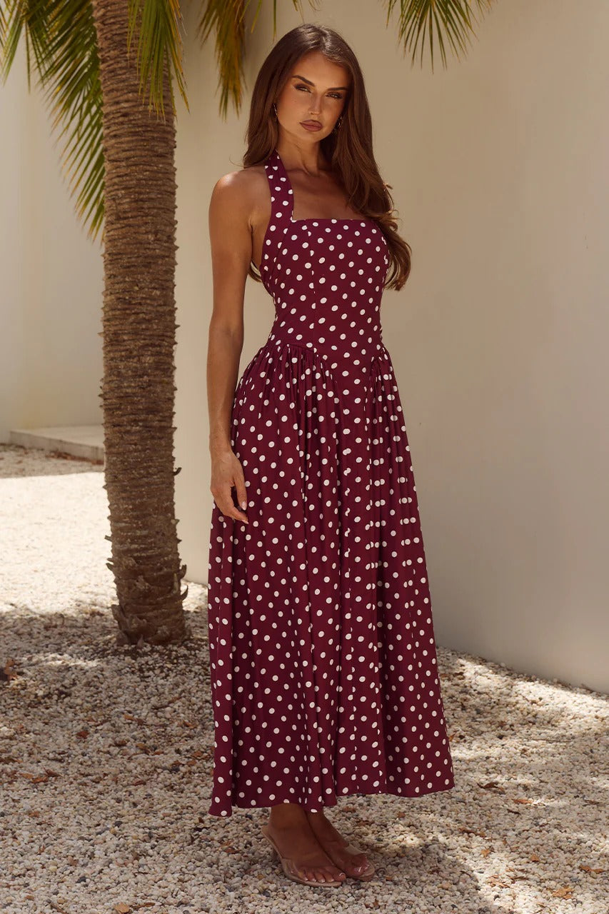 Sammi Polka Midi Dress Wine/White Polka 3