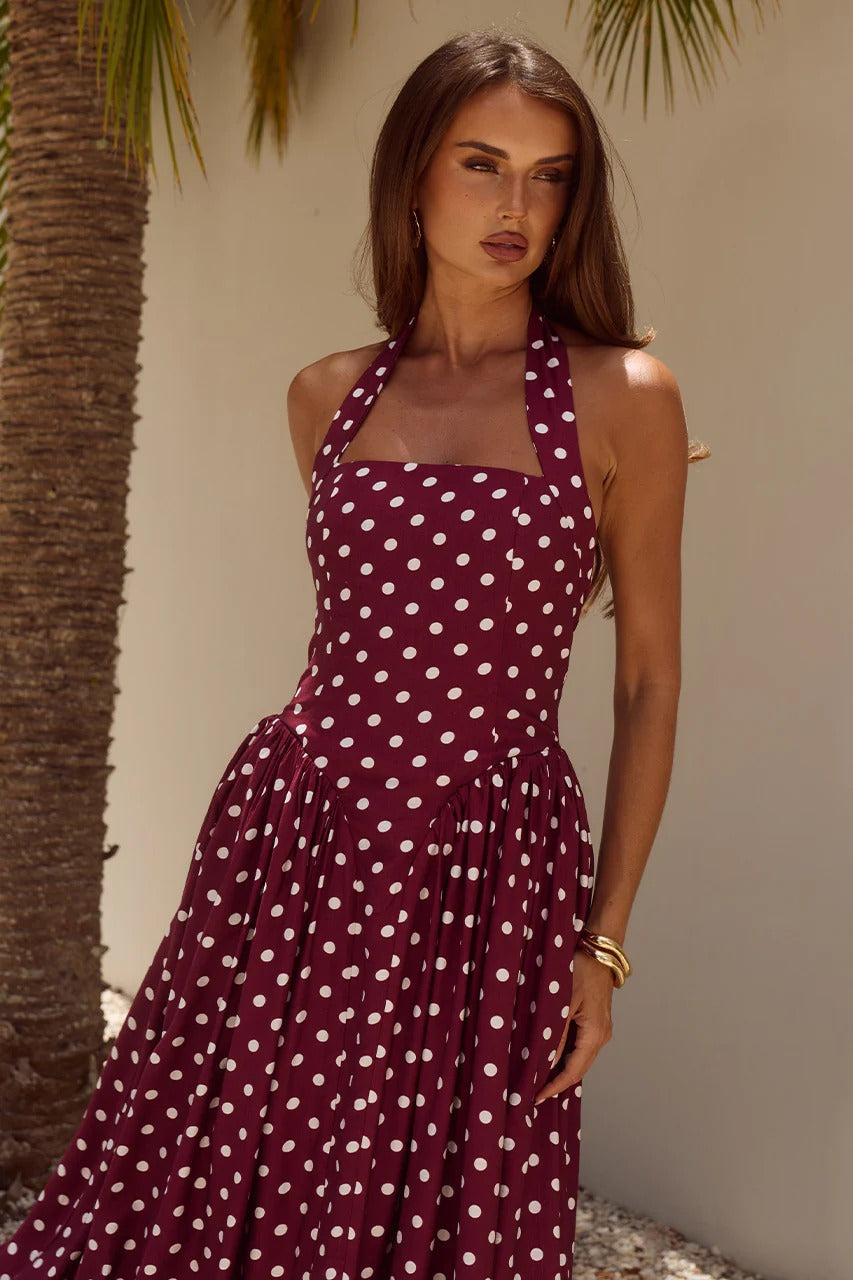 Sammi Polka Midi Dress Wine/White Polka 4