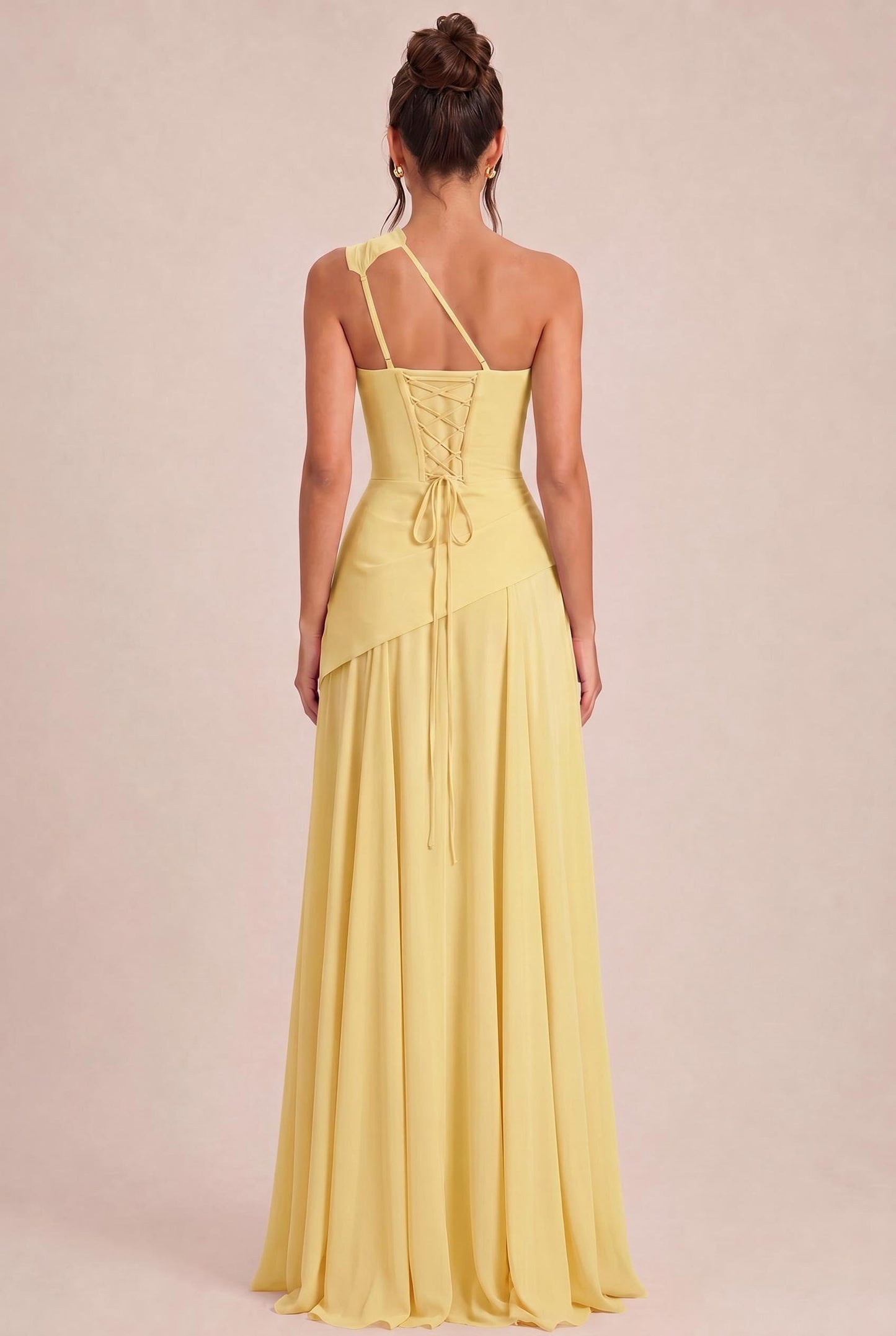 Arabella One-Shoulder Chiffon Dress Daffodil 2