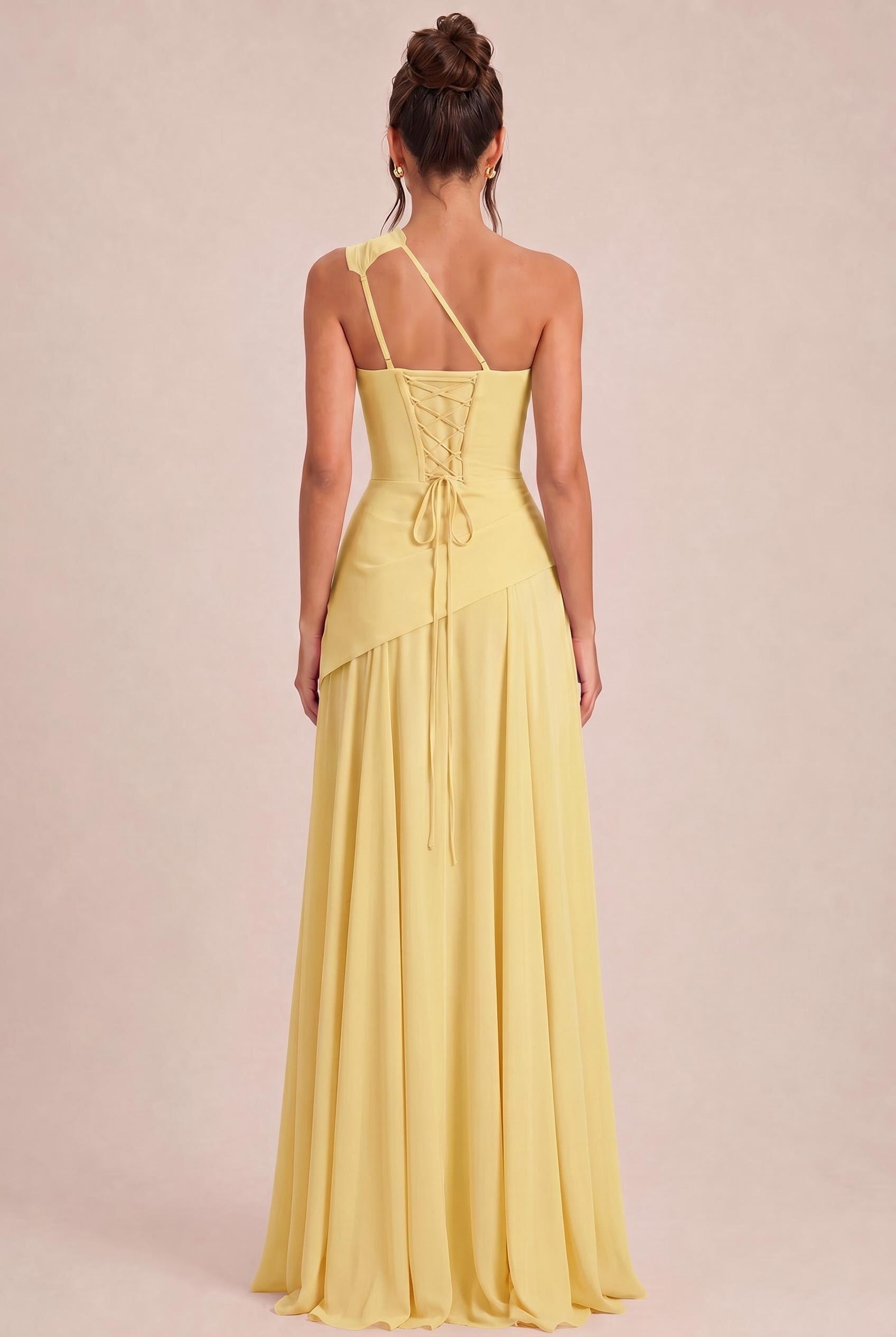Arabella One-Shoulder Chiffon Dress Daffodil 2