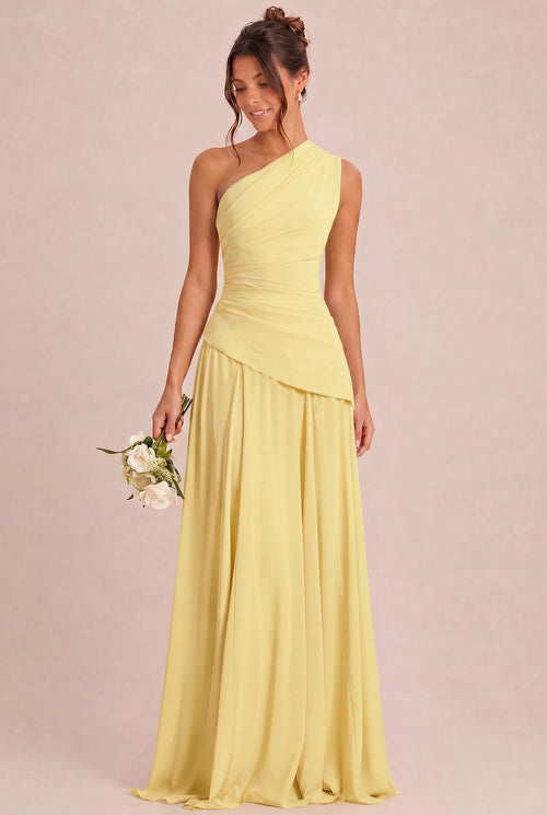 Arabella One-Shoulder Chiffon Dress Daffodil 1
