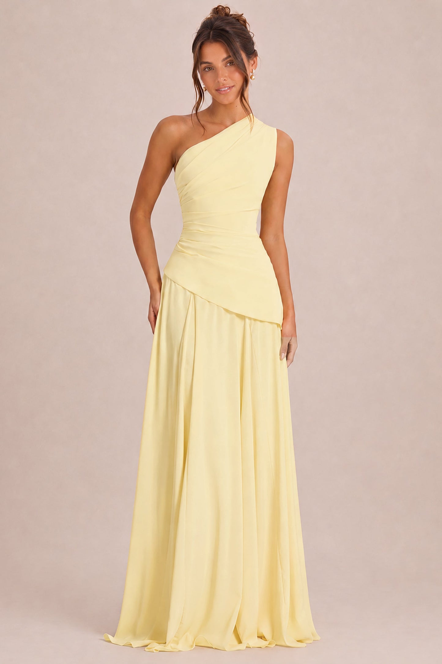 Arabella One-Shoulder Chiffon Dress Daffodil 3