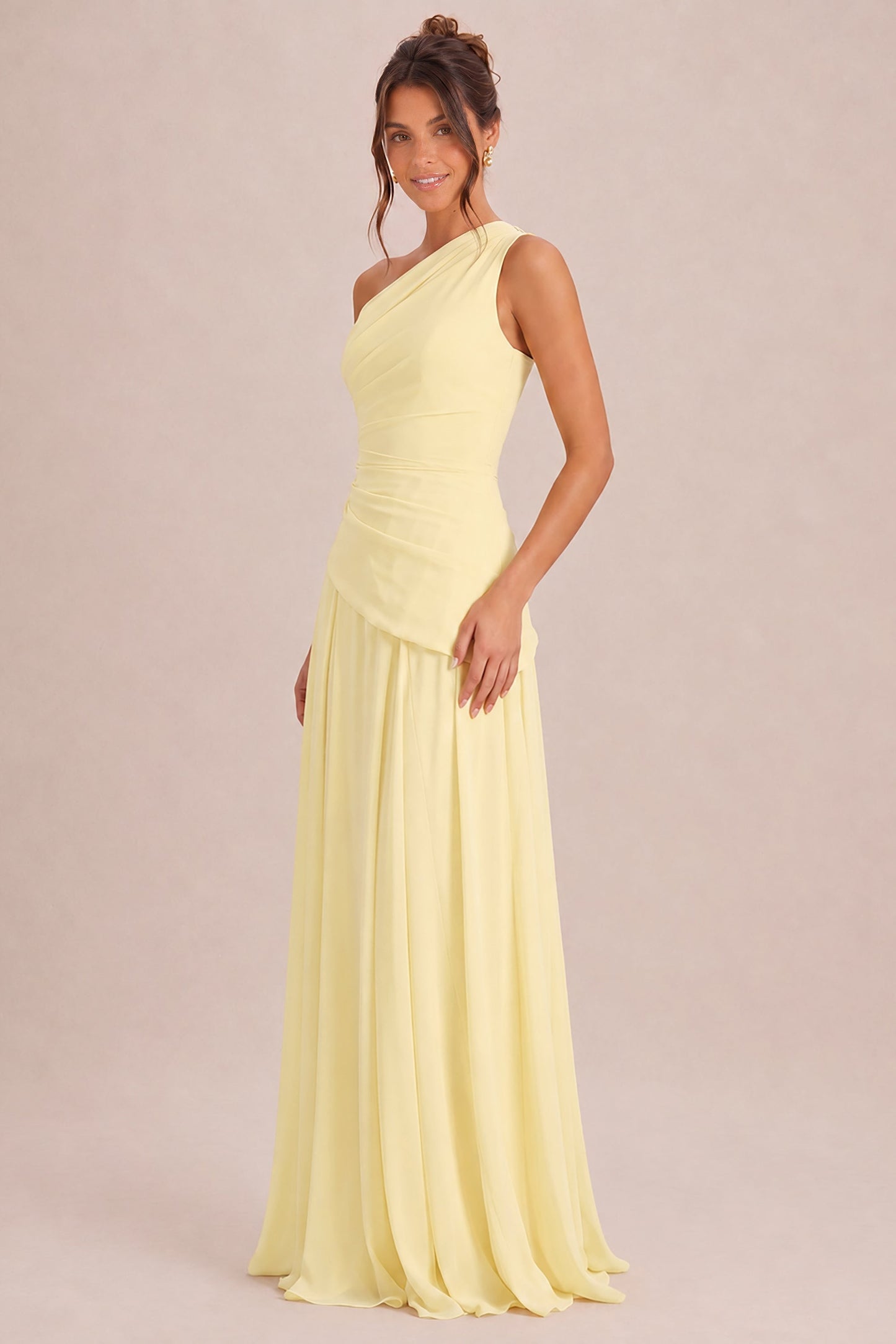 Arabella One-Shoulder Chiffon Dress Daffodil 5