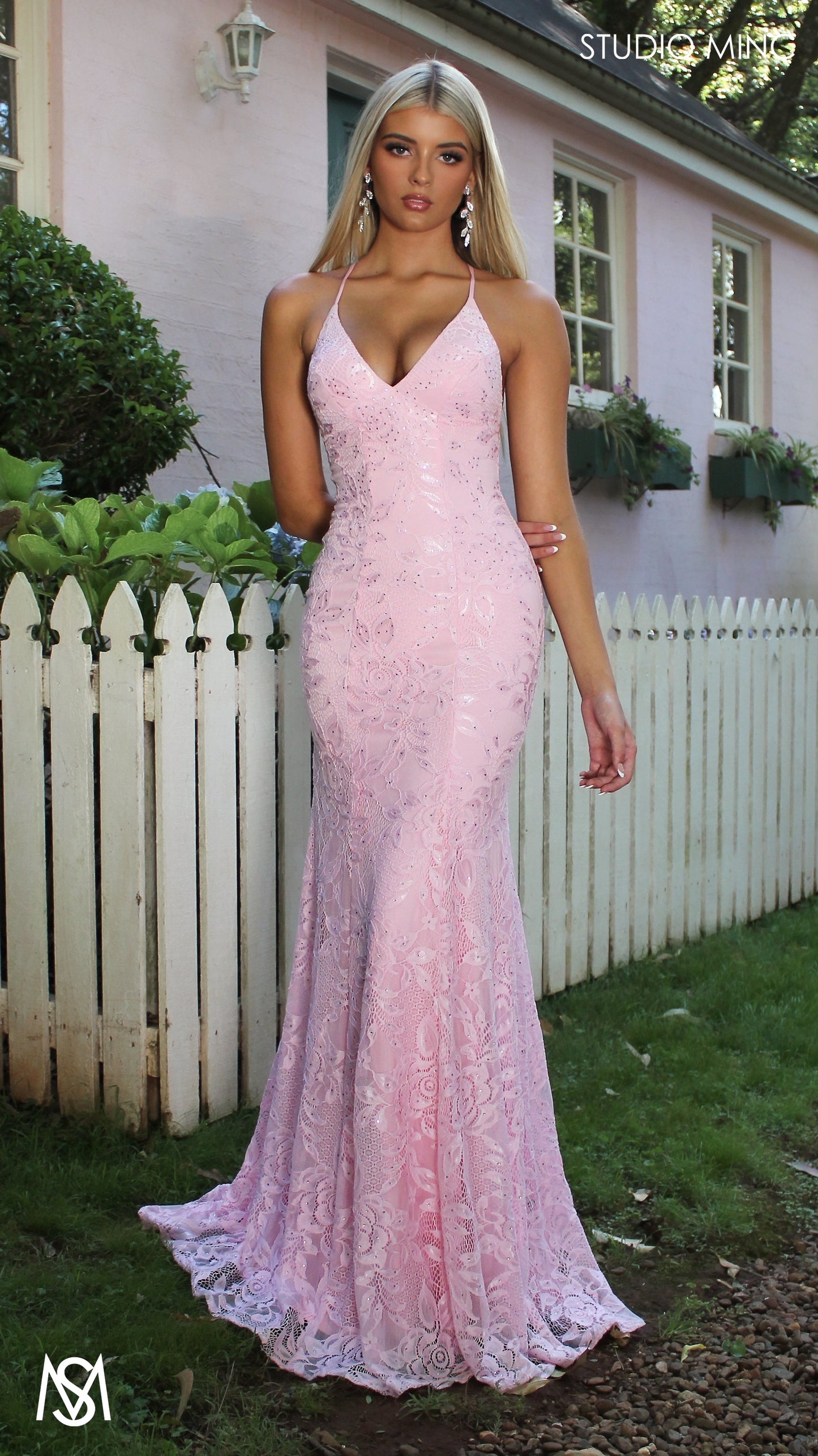 Jasmine Lace Mermaid Dress Light Pink formal dress | lace V neckline fitted mermaid lace up 7