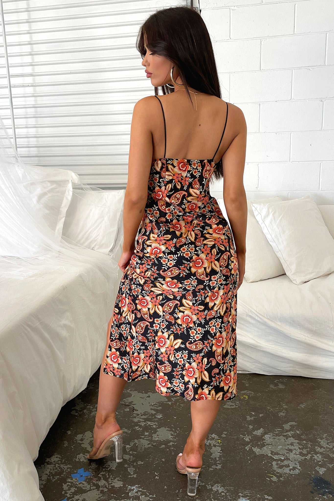 Jennifer Floral Midi Dress Black Floral 5
