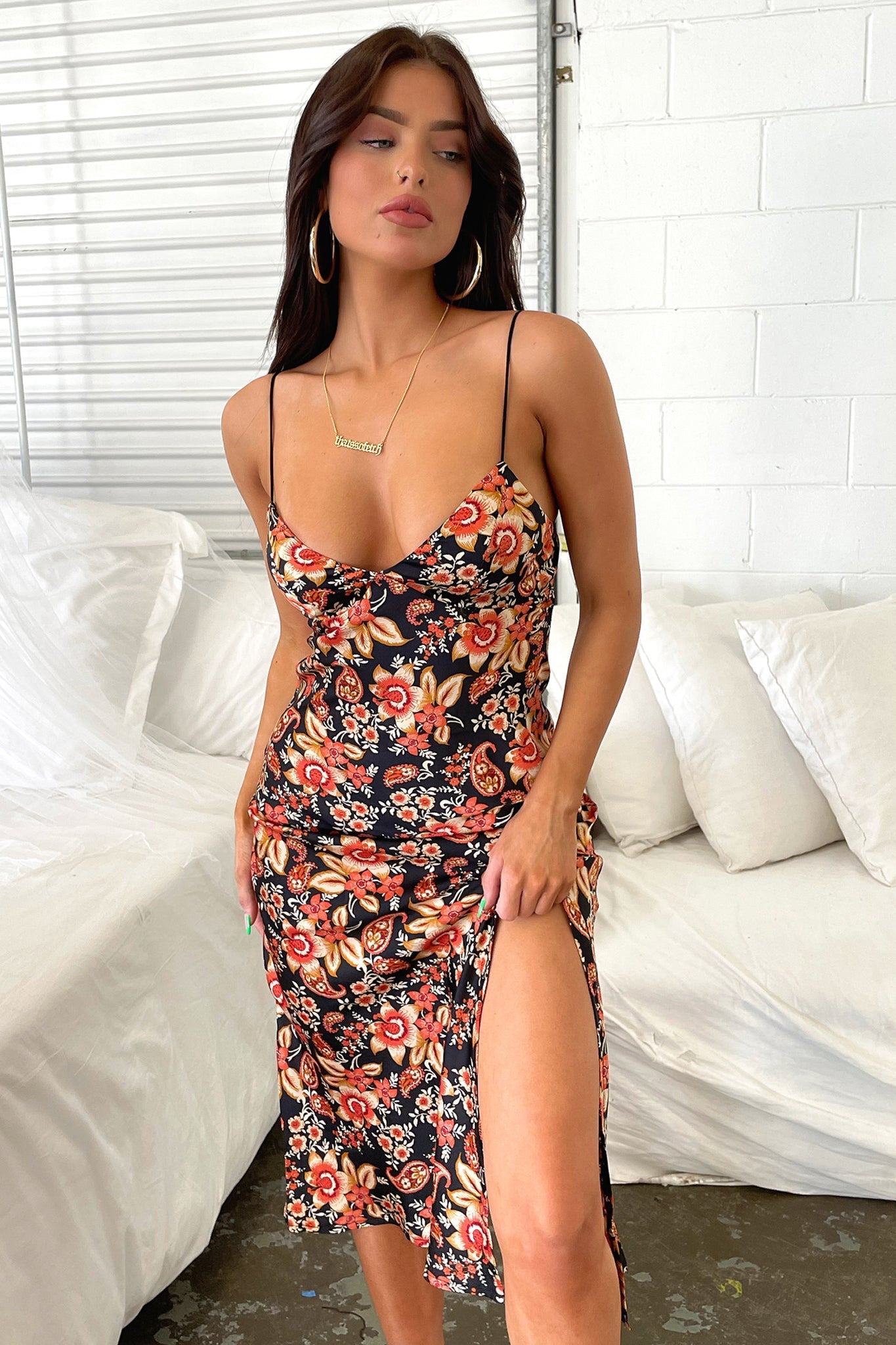 Jennifer Floral Midi Dress Black Floral 3