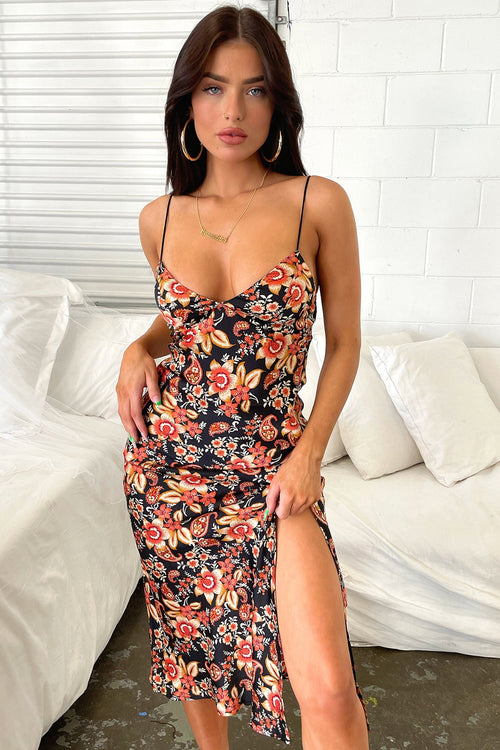 Jennifer Floral Midi Dress Black Floral 1