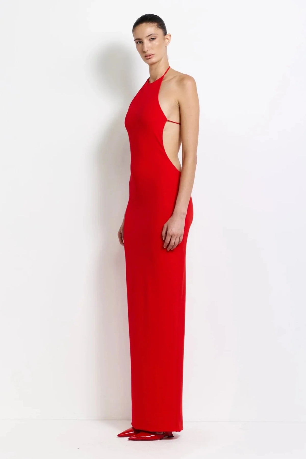Jett Satin Maxi Dress Cherry Red 3