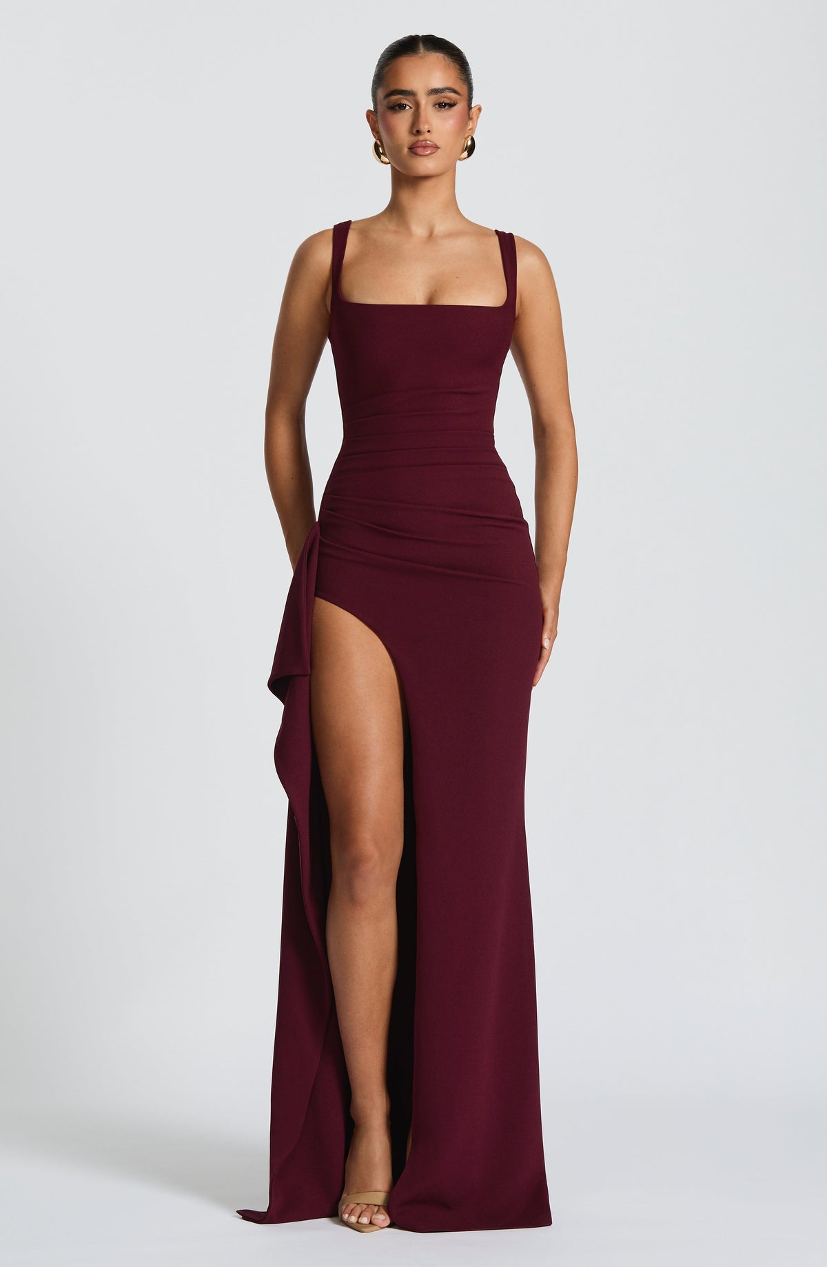 Katana Satin Maxi Dress in Black Cherry Lacquer 4