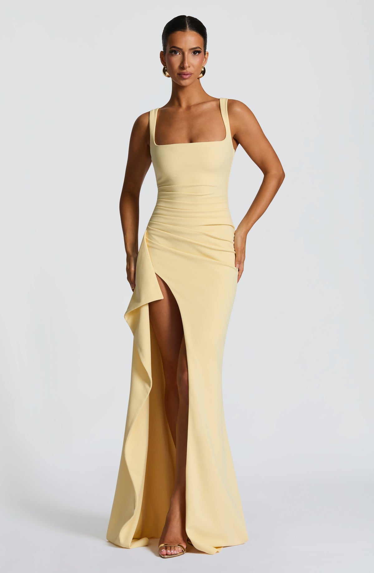 Katana Satin Maxi Dress in Black Lemon 1