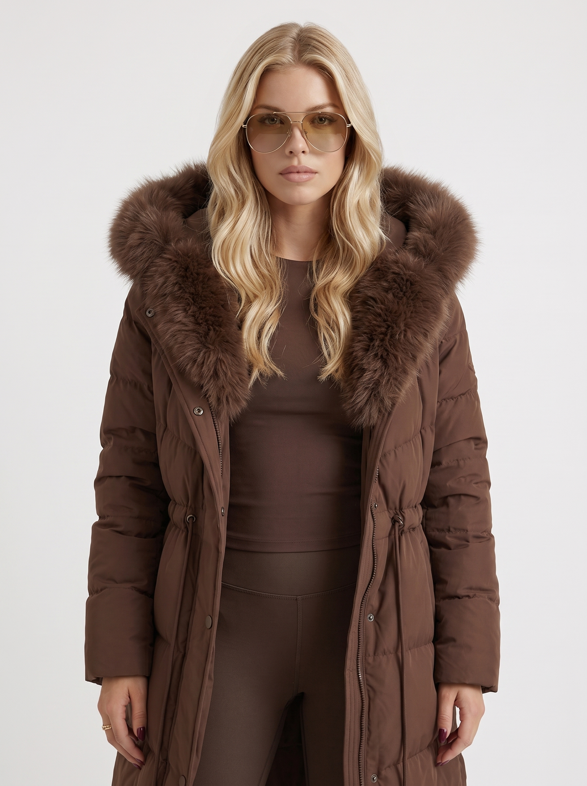 Elise Quilted Puffer Coat Brown 2