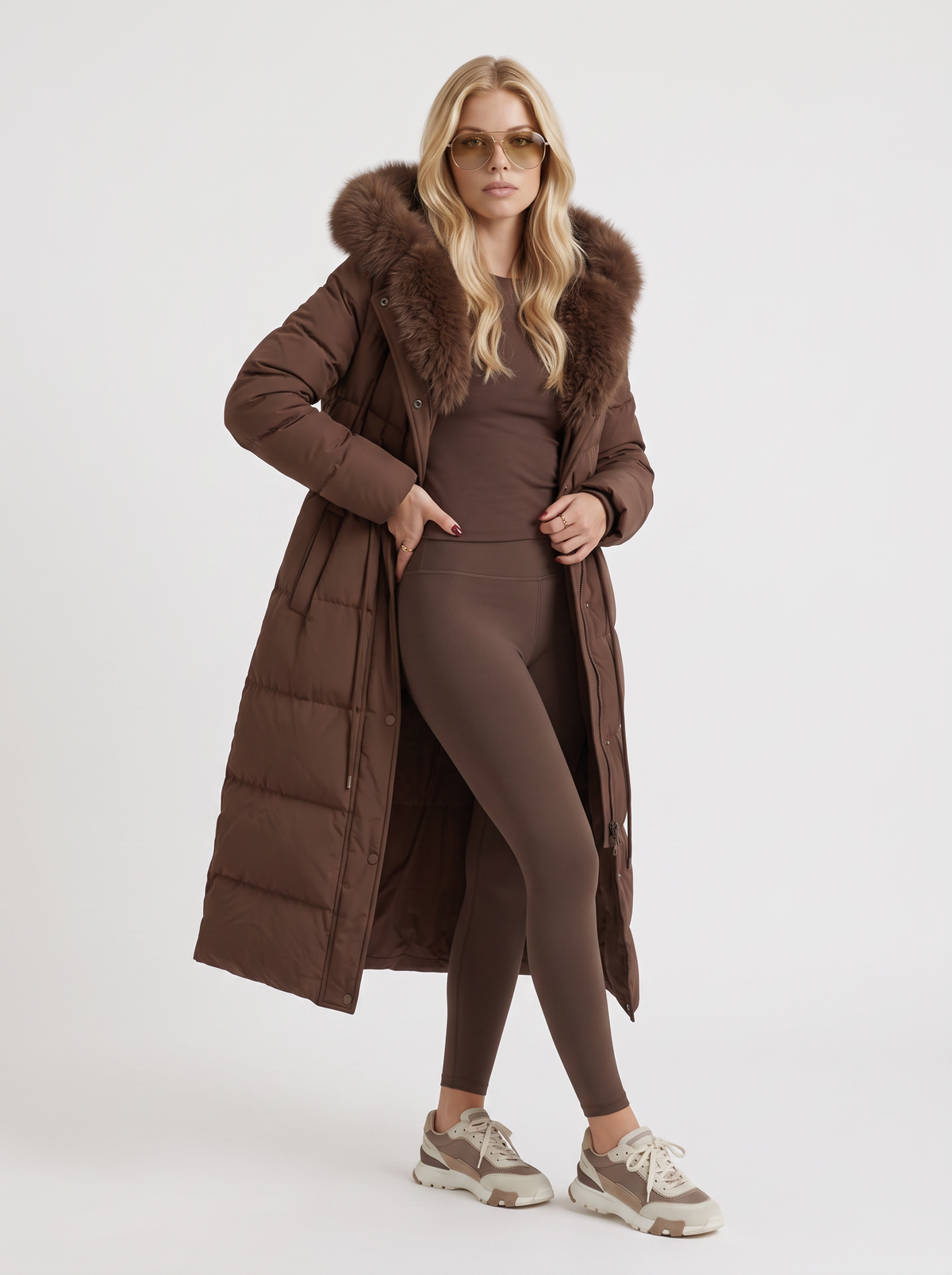 Elise Quilted Puffer Coat Brown 3