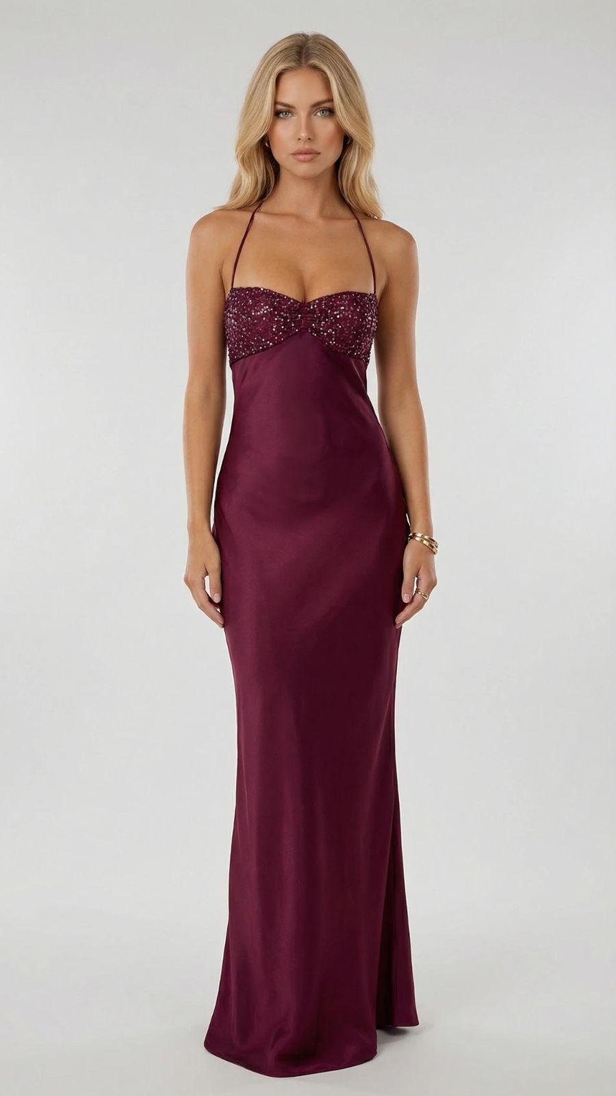 Jade Sequin Maxi Dress Burgundy 1