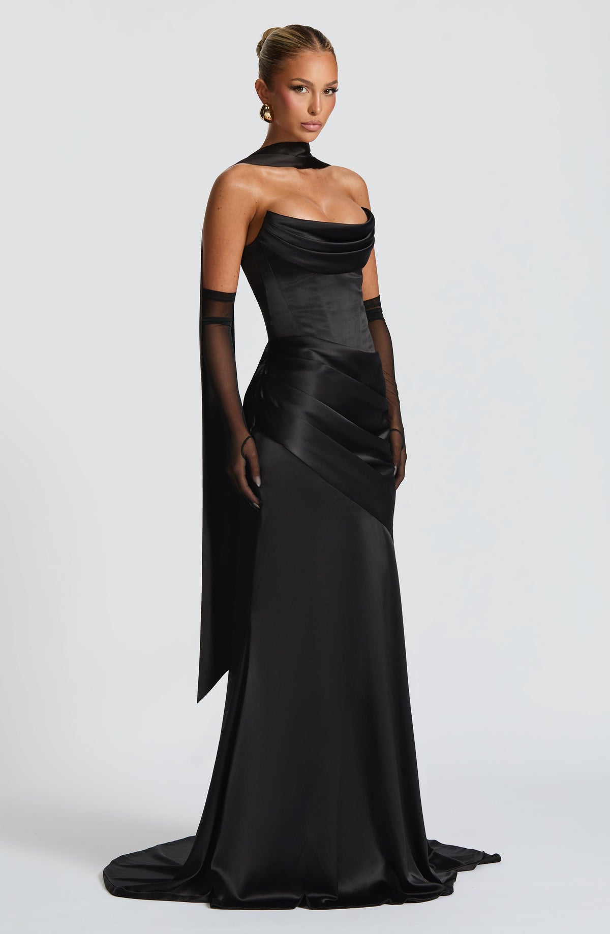 Kensington Plum Satin Maxi Dress Black 3