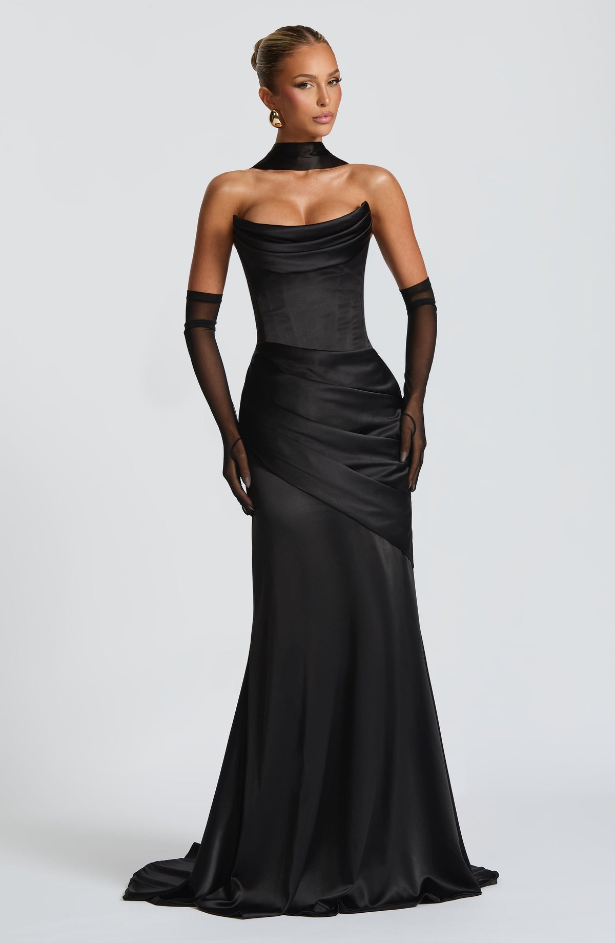 Kensington Plum Satin Maxi Dress Black 1