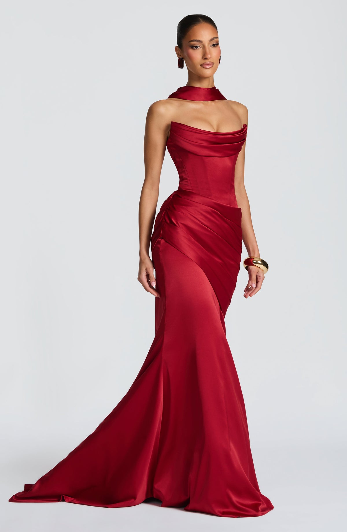 Kensington Plum Satin Maxi Dress Deep Red 2
